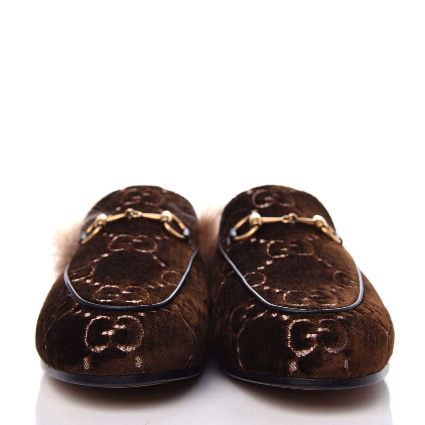 Velvet GG Monogram Fur Womens Princetown Slippers 37.5 Brown Black Natural