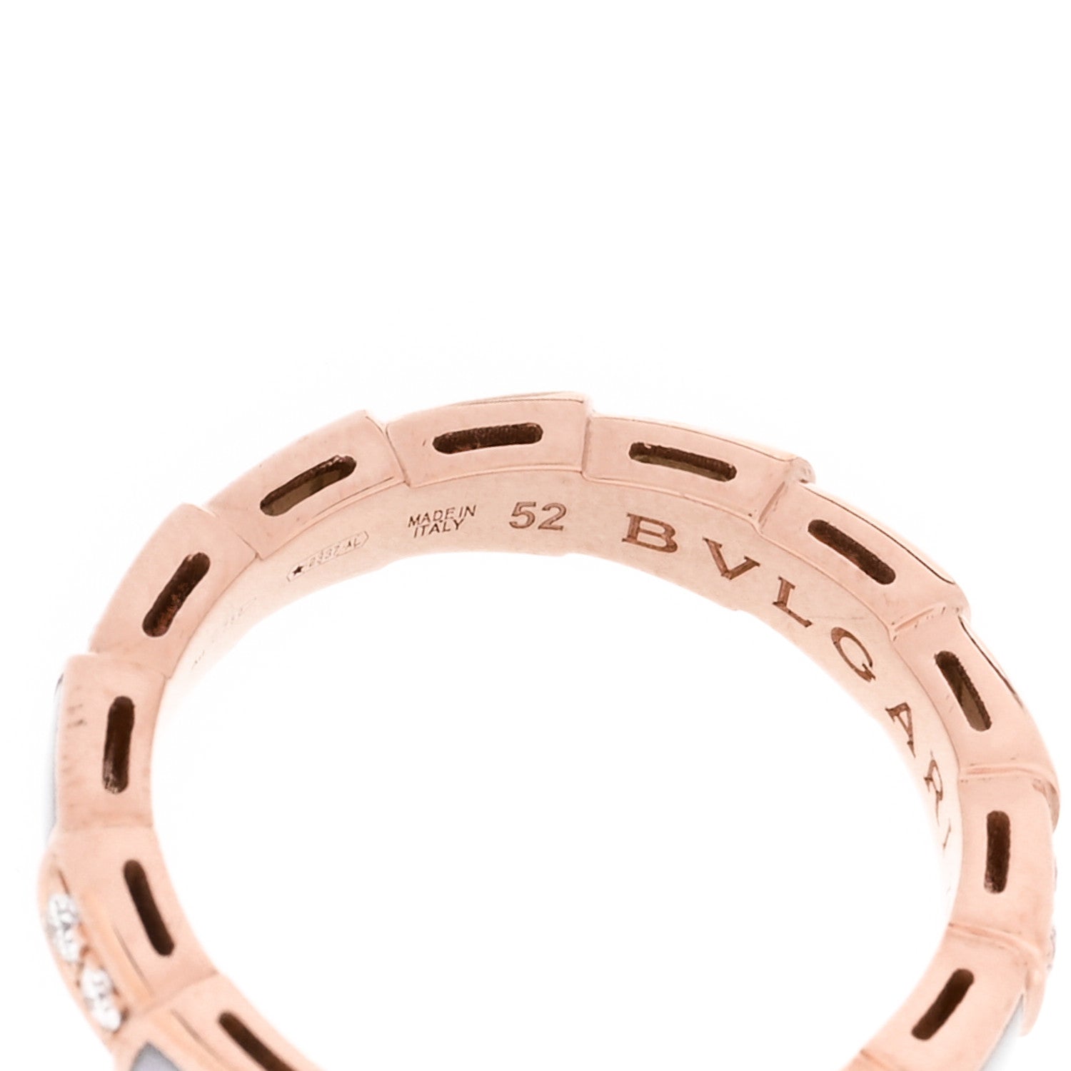 Bulgari 18K Rose Gold Diamond Mother of Pearl 4mm Serpenti Viper Band Ring 52 6 4 of 7