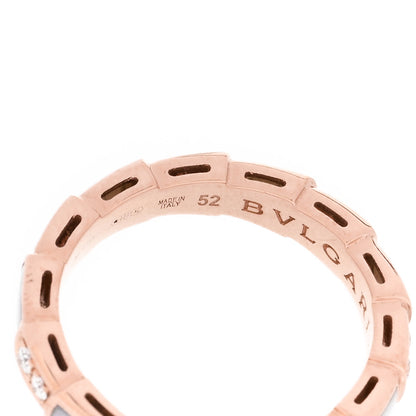 Bulgari 18K Rose Gold Diamond Mother of Pearl 4mm Serpenti Viper Band Ring 52 6 4 of 7