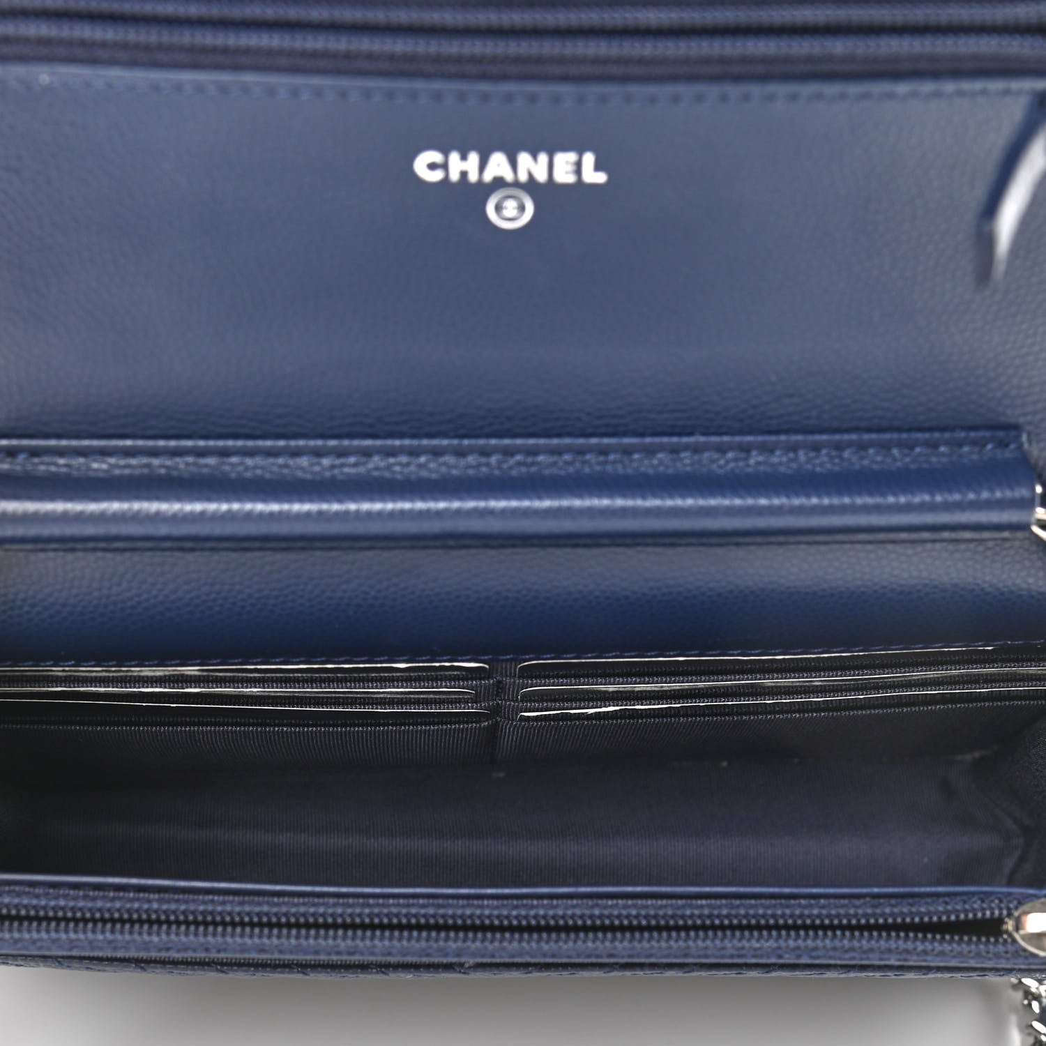 Chanel Caviar Chevron Quilted Wallet On Chain WOC Navy 5 of 11