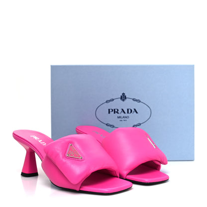 Prada Nappa Soft Padded Metal Triangle Logo 65mm Slide Sandals 39 Begonia Fluo 8 of 8