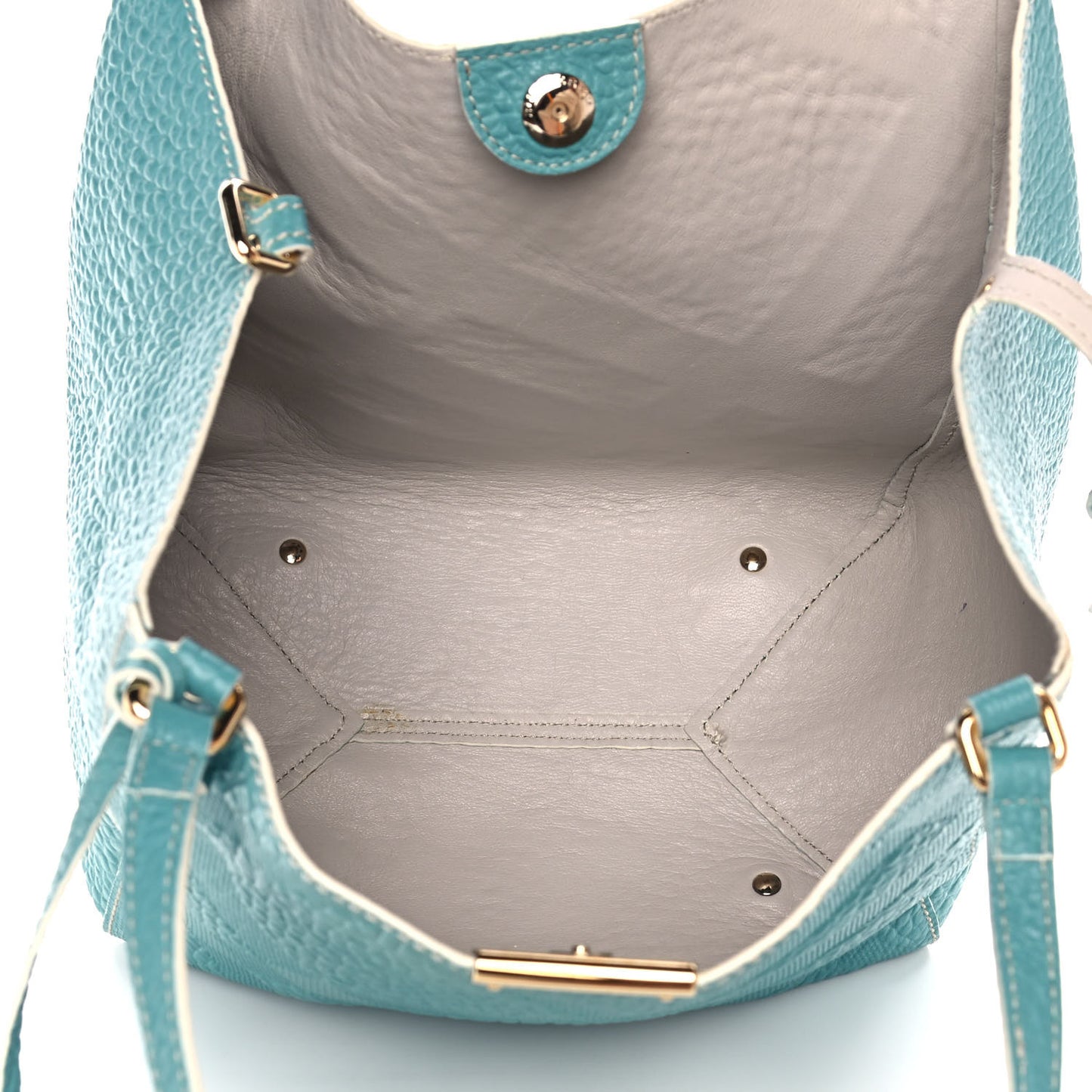 Signature Grain Calfskin Check Embossed Small Canterbury Tote Aqua Green