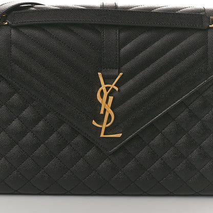 Saint Laurent Grain De Poudre Textured Mixed Matelasse Large Triquilt Monogram Satchel Black 9 of 12