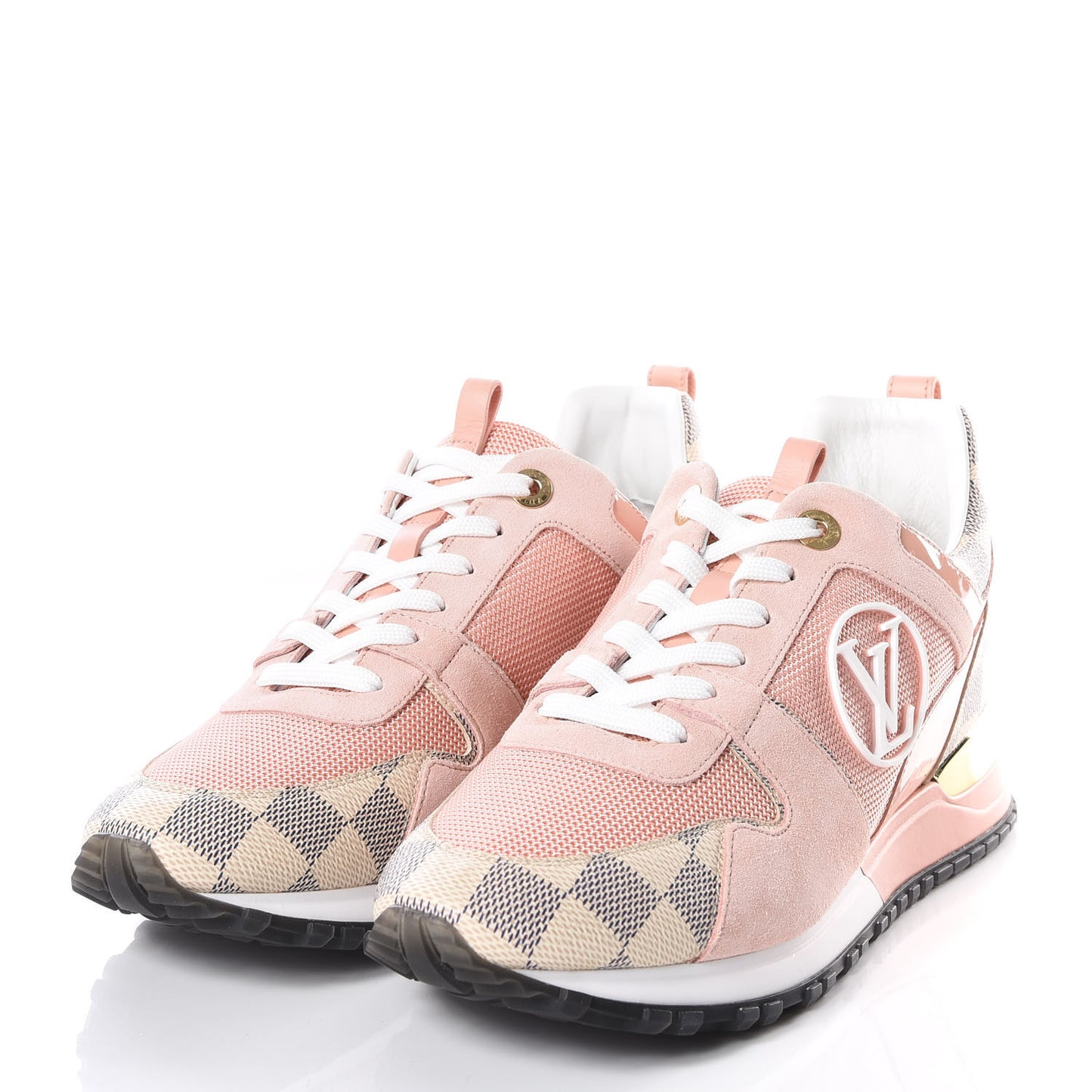 Suede Damier Azur Run Away Sneakers 38.5 Pink
