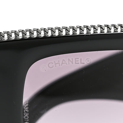 Chanel Acetate Tweed Diamanté Chain CC Rectangle Sunglasses 71549A Black Multicolor 8 of 9
