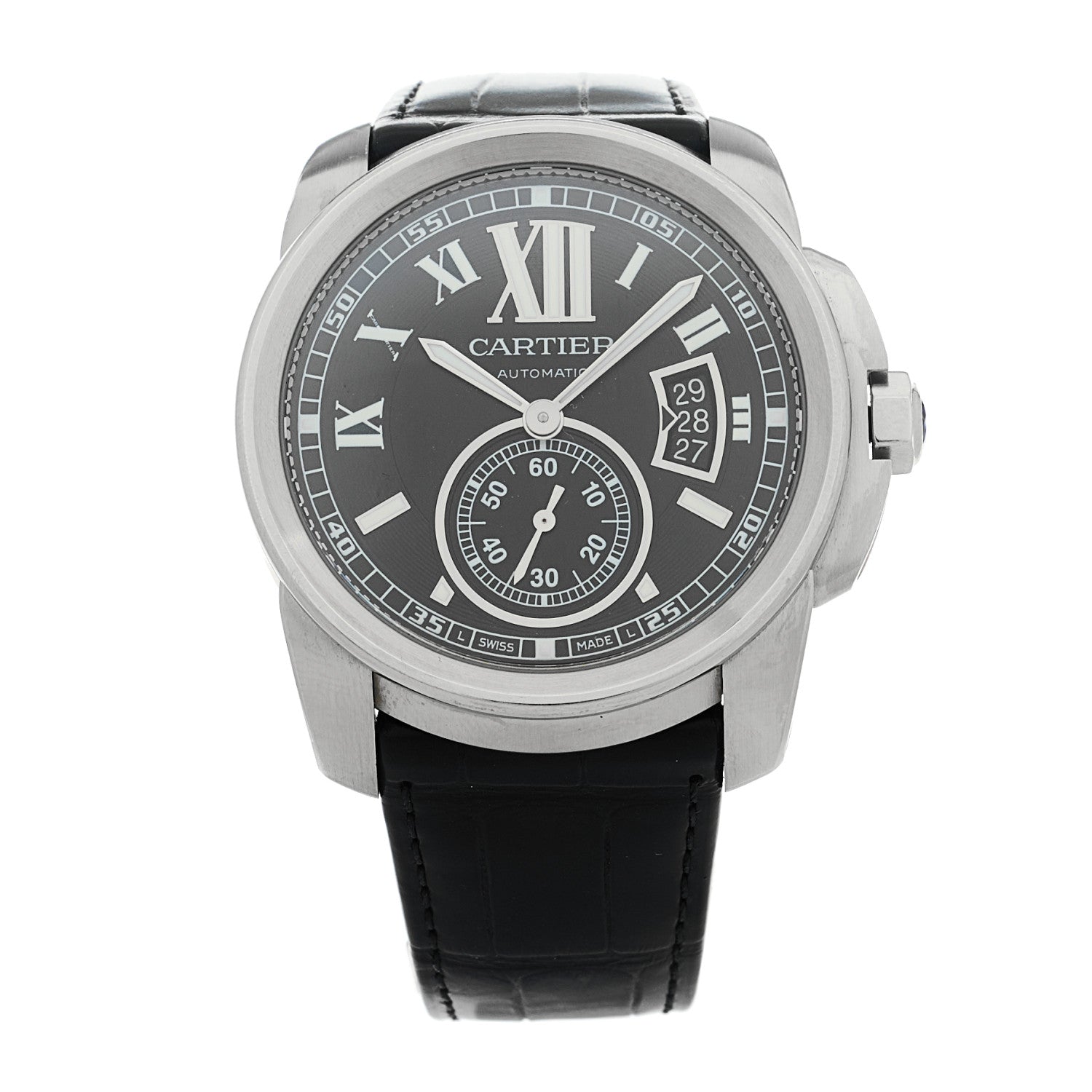 Cartier Stainless Steel Alligator 42mm Calibre de Cartier Automatic Watch Black 1 of 4