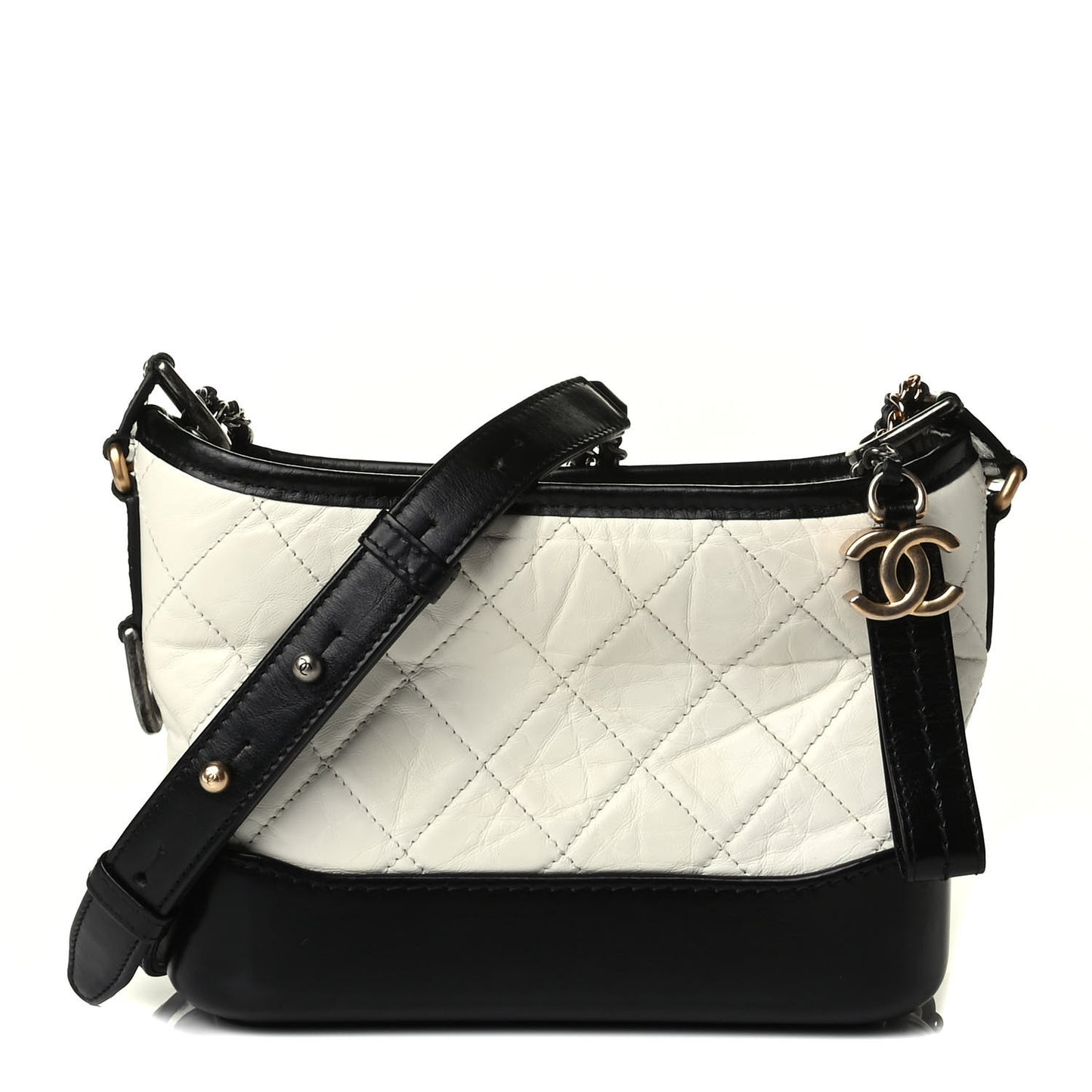 Aged Calfskin Quilted Small Gabrielle Hobo Black White