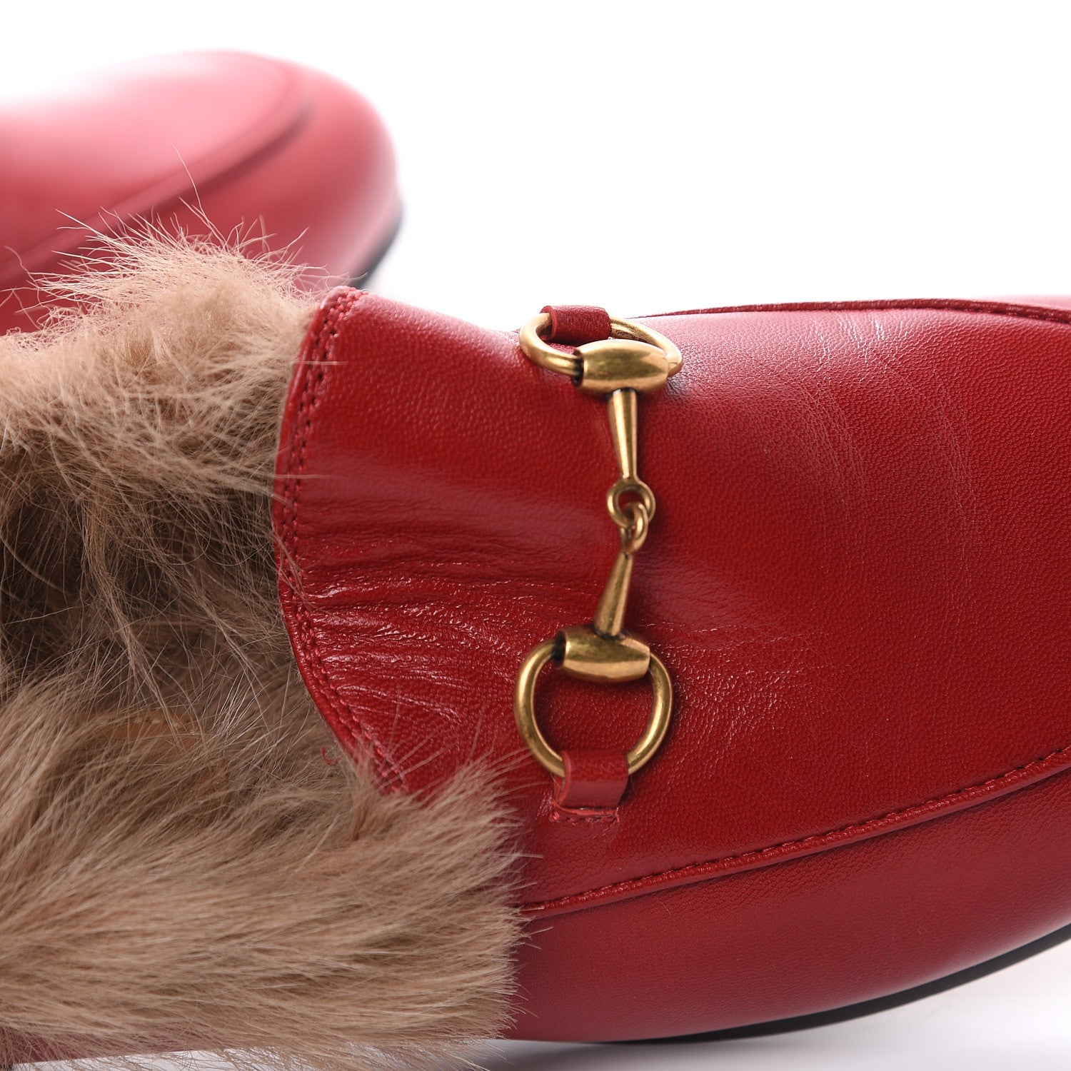 Gucci Malaga Kid Fur Womens Jordaan Loafers 36.5 Hibiscus Red Natural 8 of 10