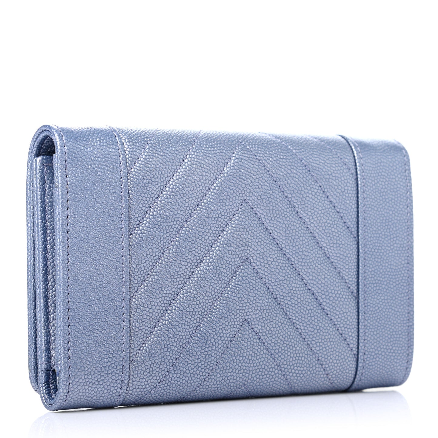 Metallic Caviar Chevron Quilted Mademoiselle Vintage Flap Wallet Blue