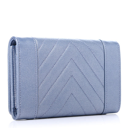 Chanel Metallic Caviar Chevron Quilted Mademoiselle Vintage Flap Wallet Blue 3 of 7