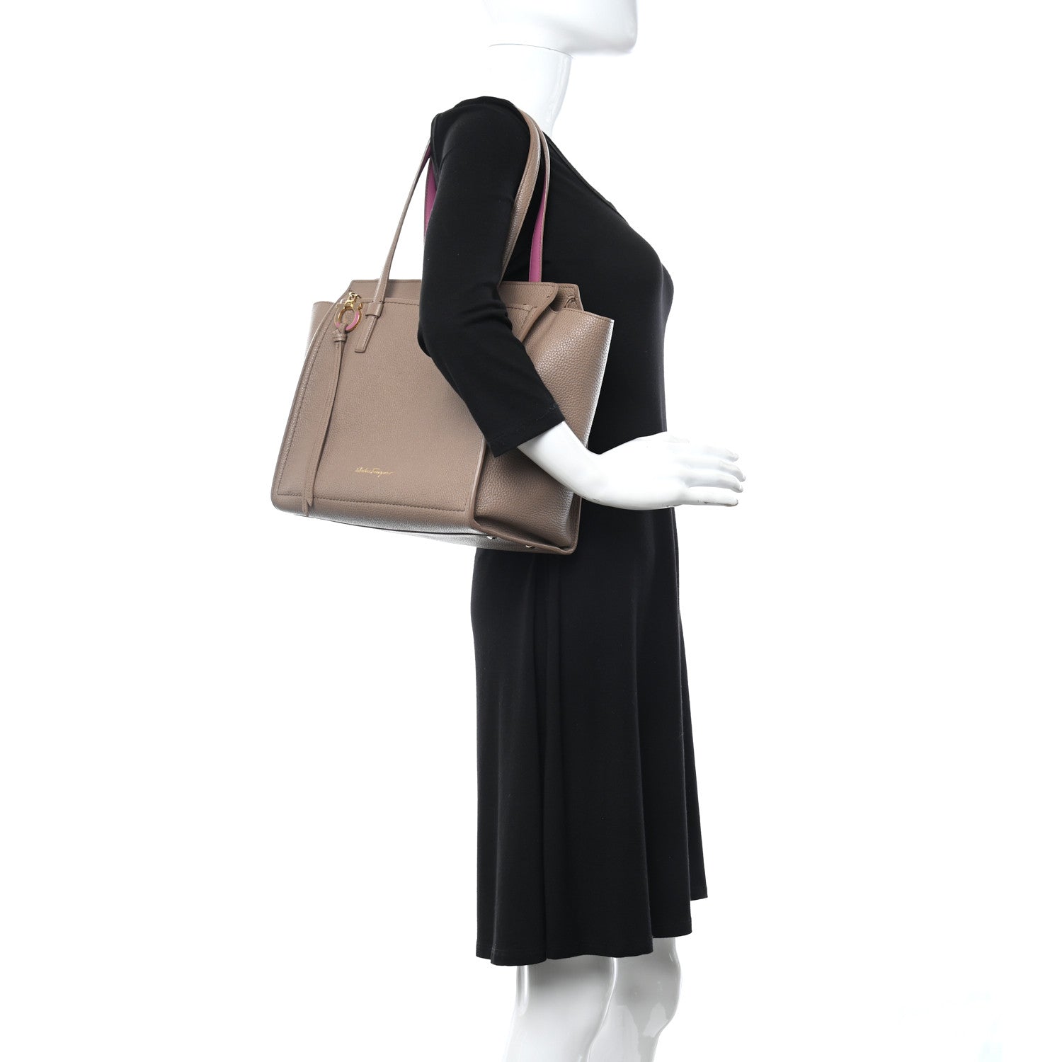 Salvatore Ferragamo Grained Calfskin Double Handle Medium Amy Tote Beige Pink 2 of 11