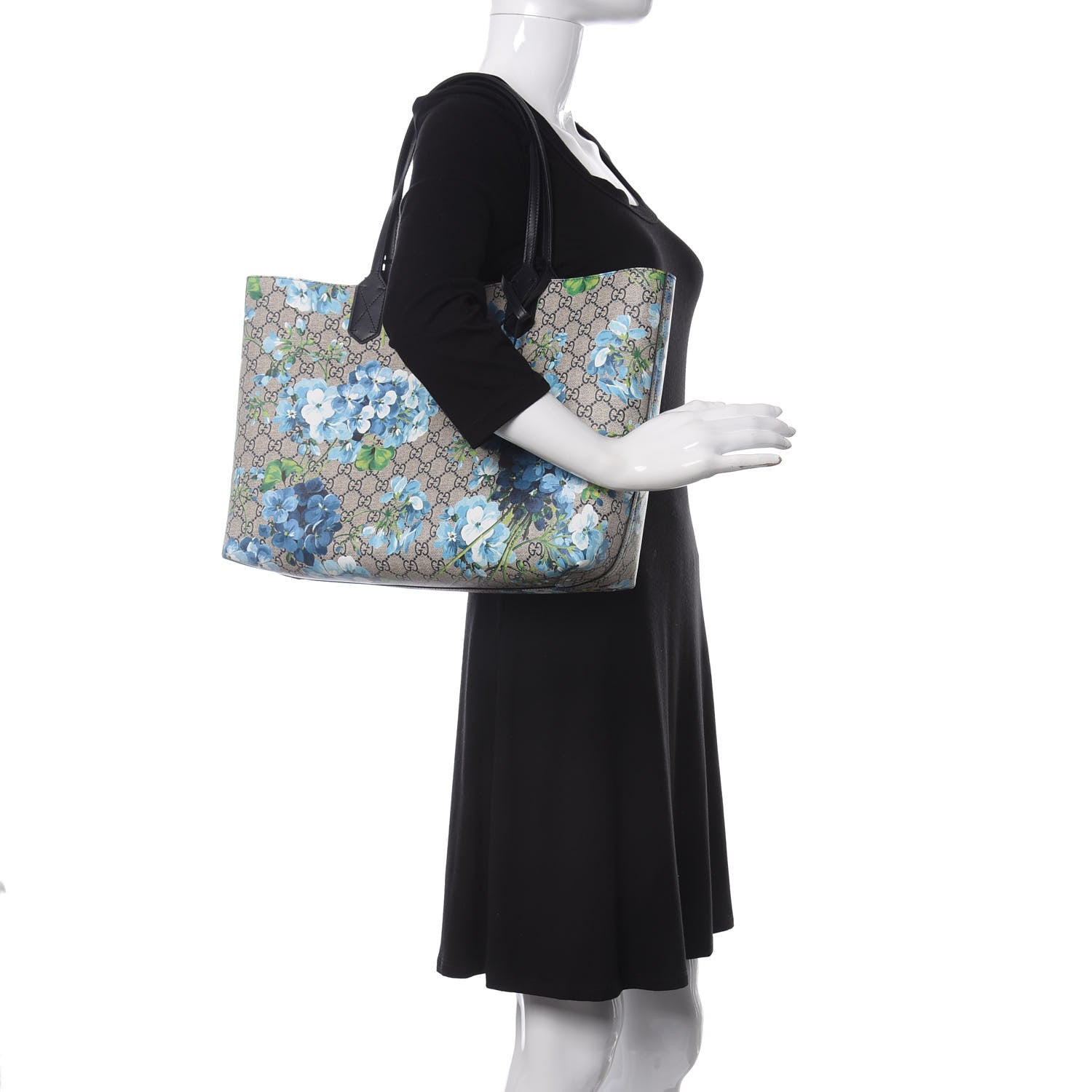 Gucci GG Supreme Monogram Blooms Medium Reversible Tote Beige Blue Navy 2 of 16
