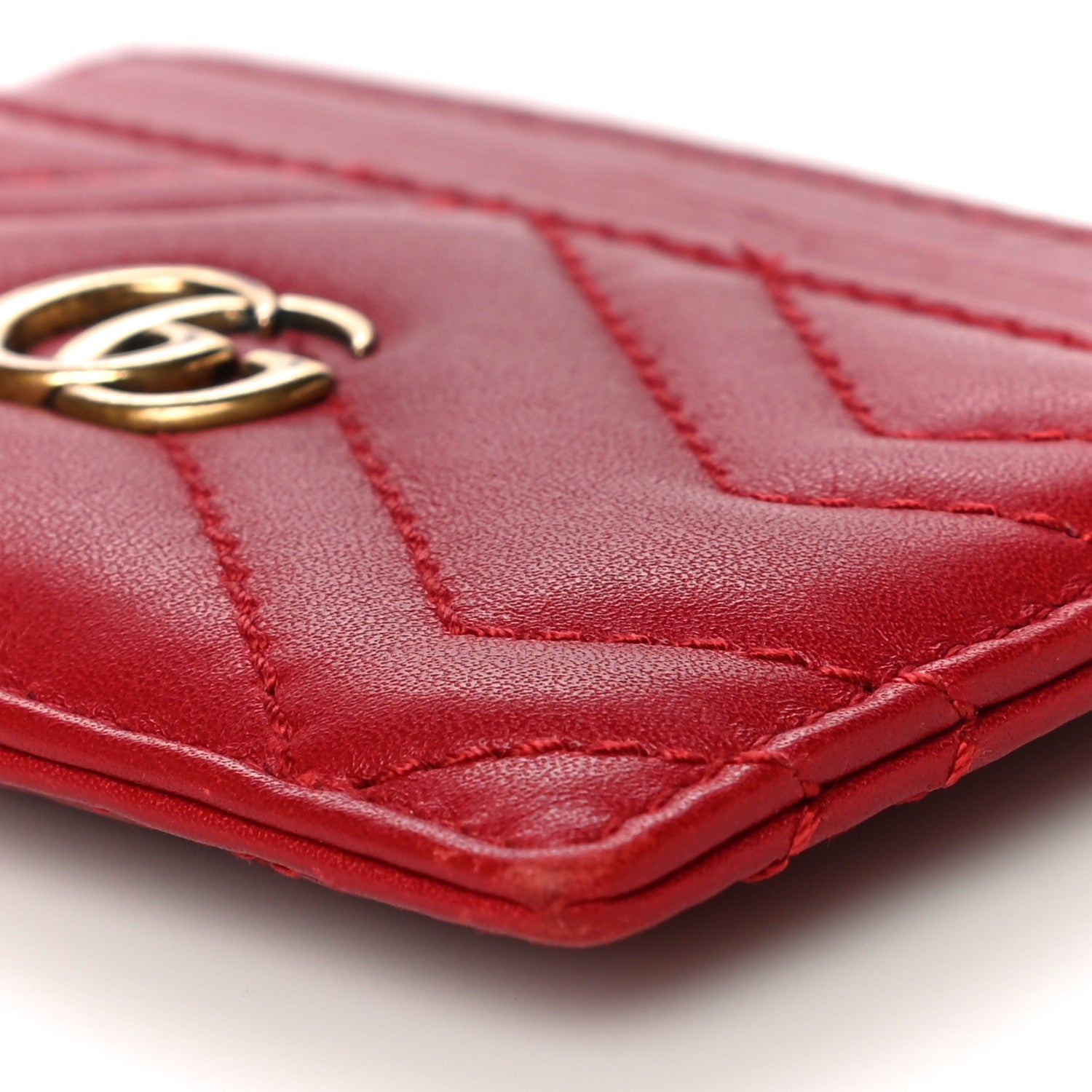 Gucci Calfskin Matelasse GG Marmont Card Holder Hibiscus Red 9 of 10