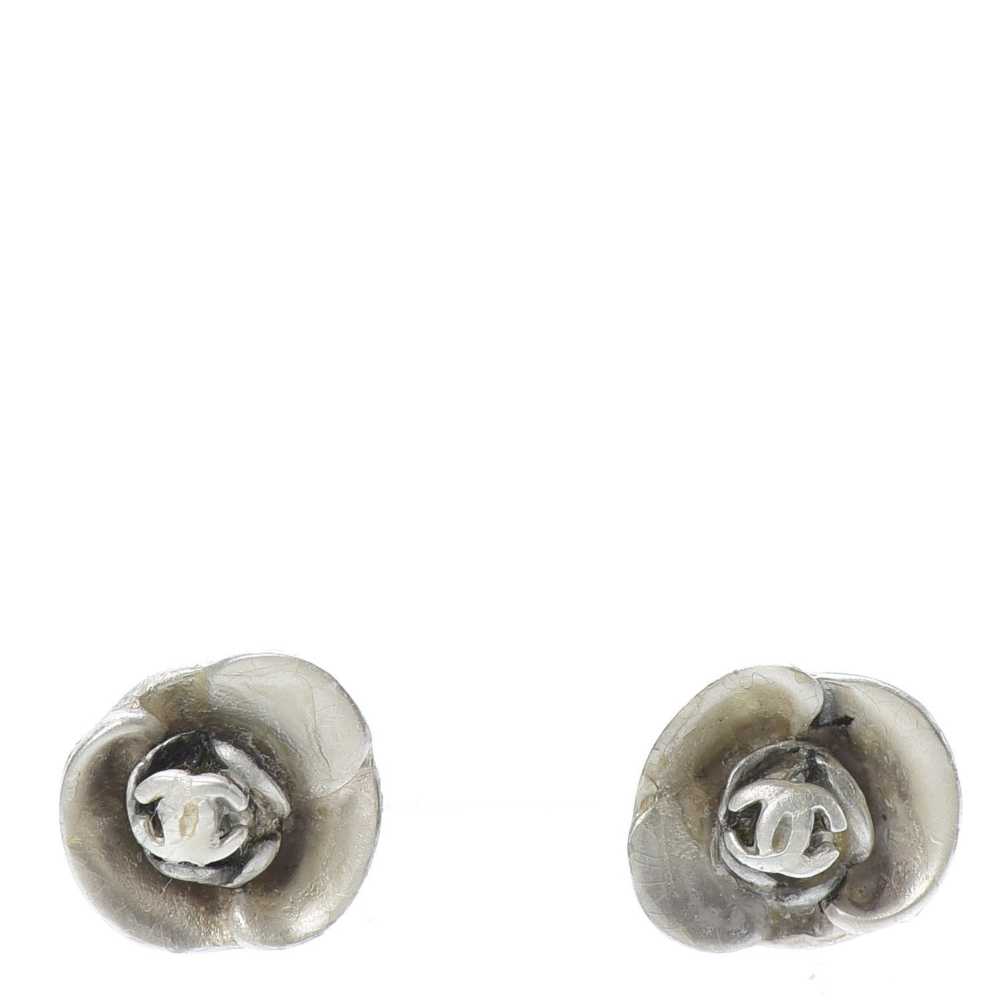 Rhodium Plated CC Round Camellia Earrings Gold Silver