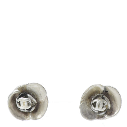 Chanel Rhodium Plated CC Round Camellia Earrings Gold Silver 1 of 5