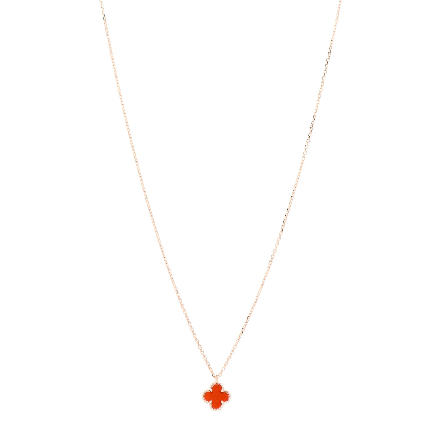 Van Cleef & Arpels 18K Rose Gold Carnelian Sweet Alhambra Pendant Necklace 1 of 5