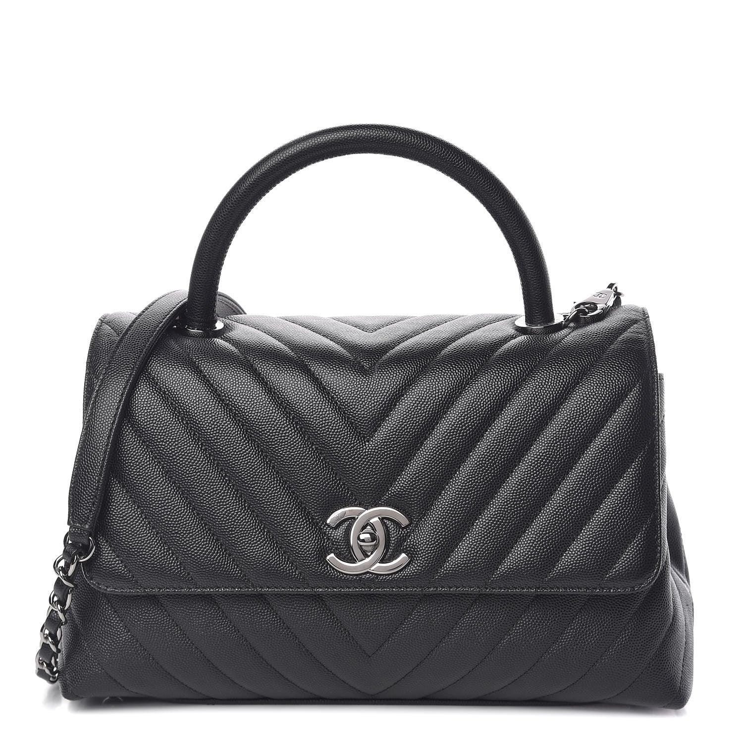 Chanel Caviar Chevron Quilted Small Coco Handle Flap Black 1 of 11