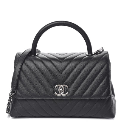 Chanel Caviar Chevron Quilted Small Coco Handle Flap Black 1 of 11