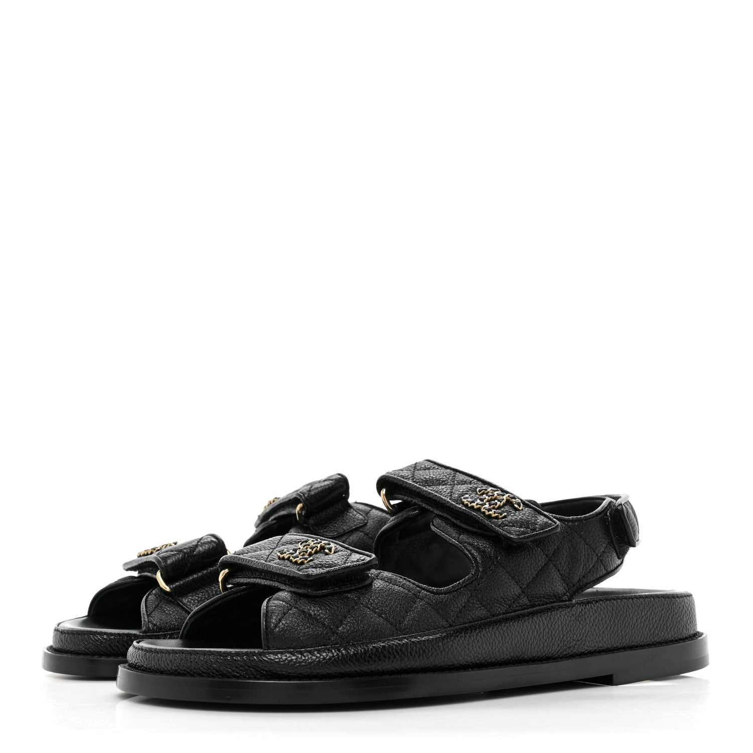 Chanel Grained Calfskin Velcro Dad Sandals 36.5 Black 2 of 10