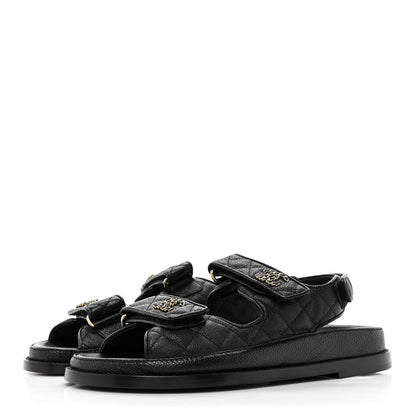 Chanel Grained Calfskin Velcro Dad Sandals 36.5 Black 2 of 10