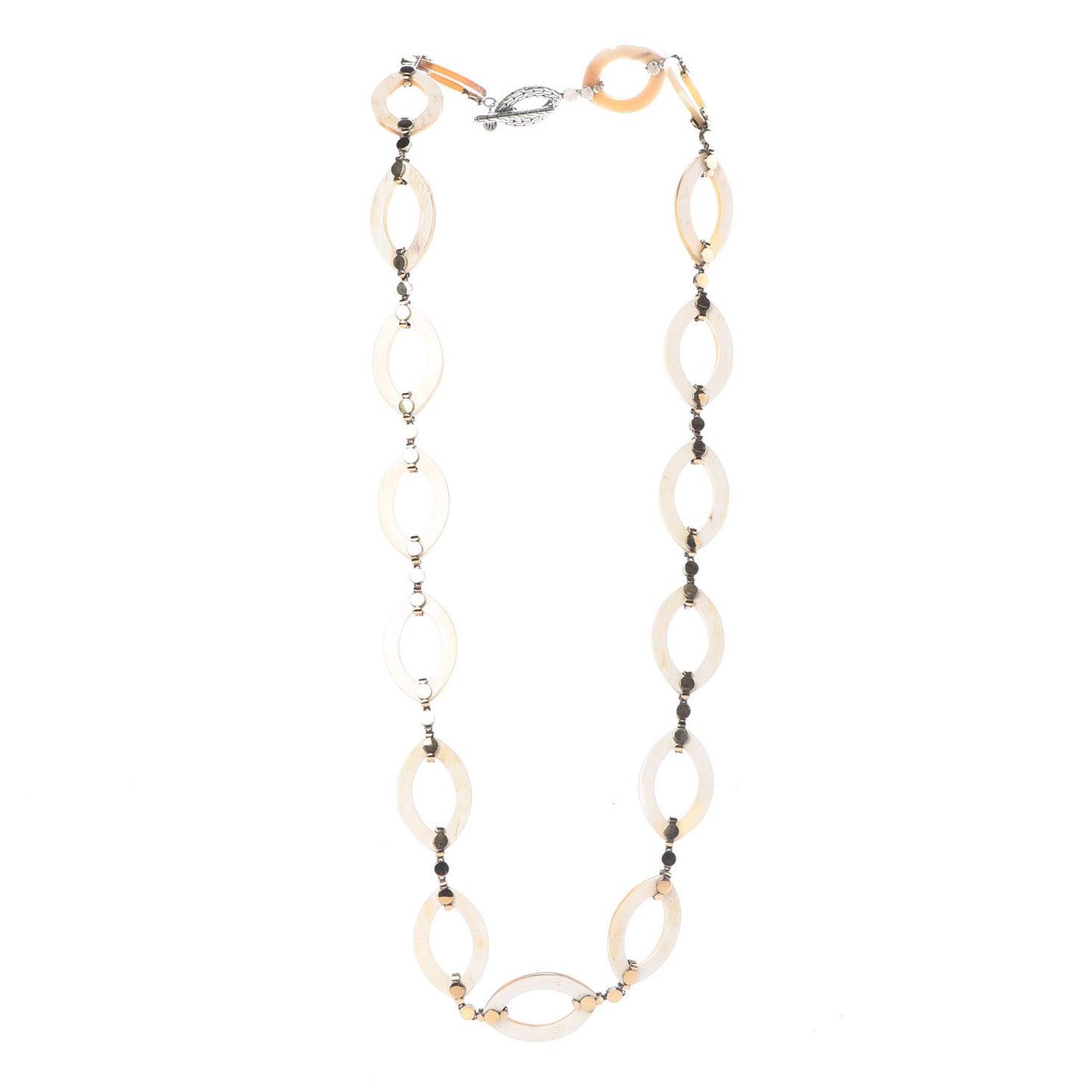 Sterling Silver 18K Yellow Gold Buffalo Horn 27mm Dot Link Necklace
