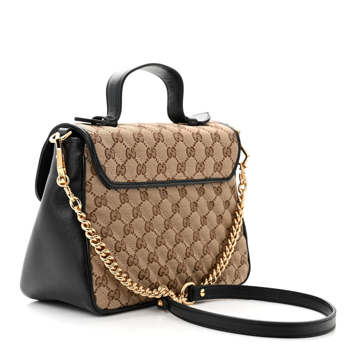 Monogram Azalea Calfskin Matelasse Diagonal Small GG Marmont Top Handle Shoulder Bag Beige Ebony Black