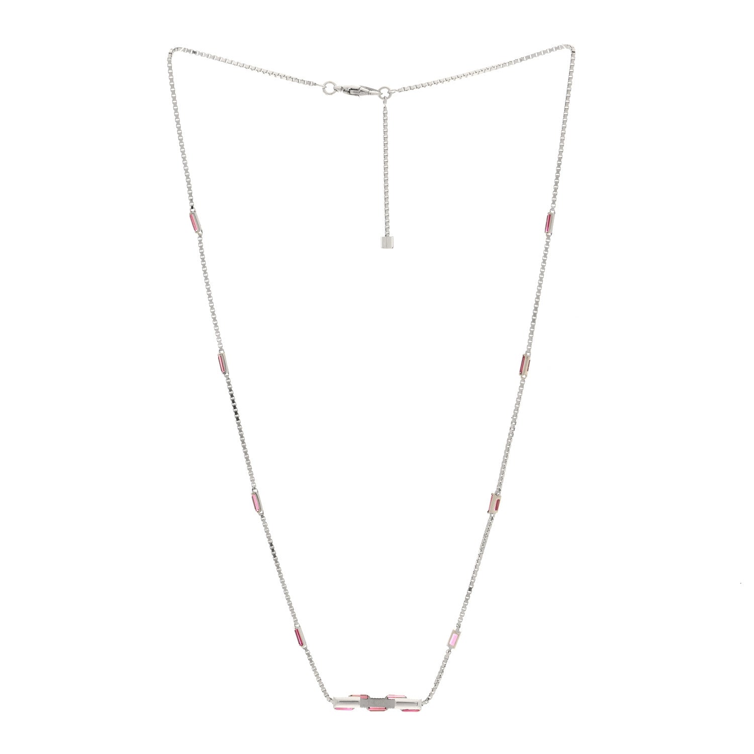 Gucci 18K White Gold Pink Tourmaline Link to Love Bar Necklace 3 of 5