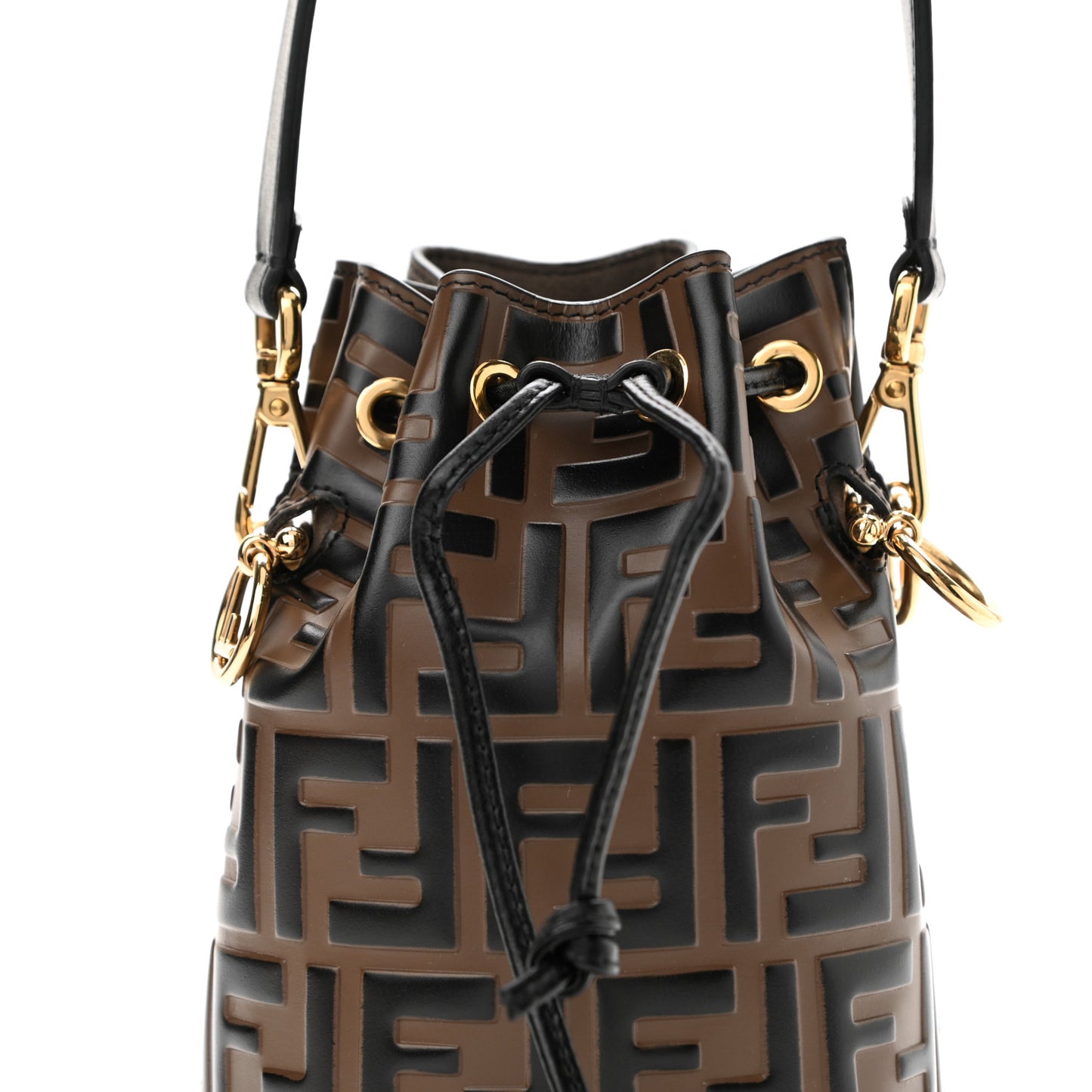 Vitello Liberty F is Fendi Bi-Color FF 1974 Embossed Mini Mon Tresor Bucket Bag Maya Black