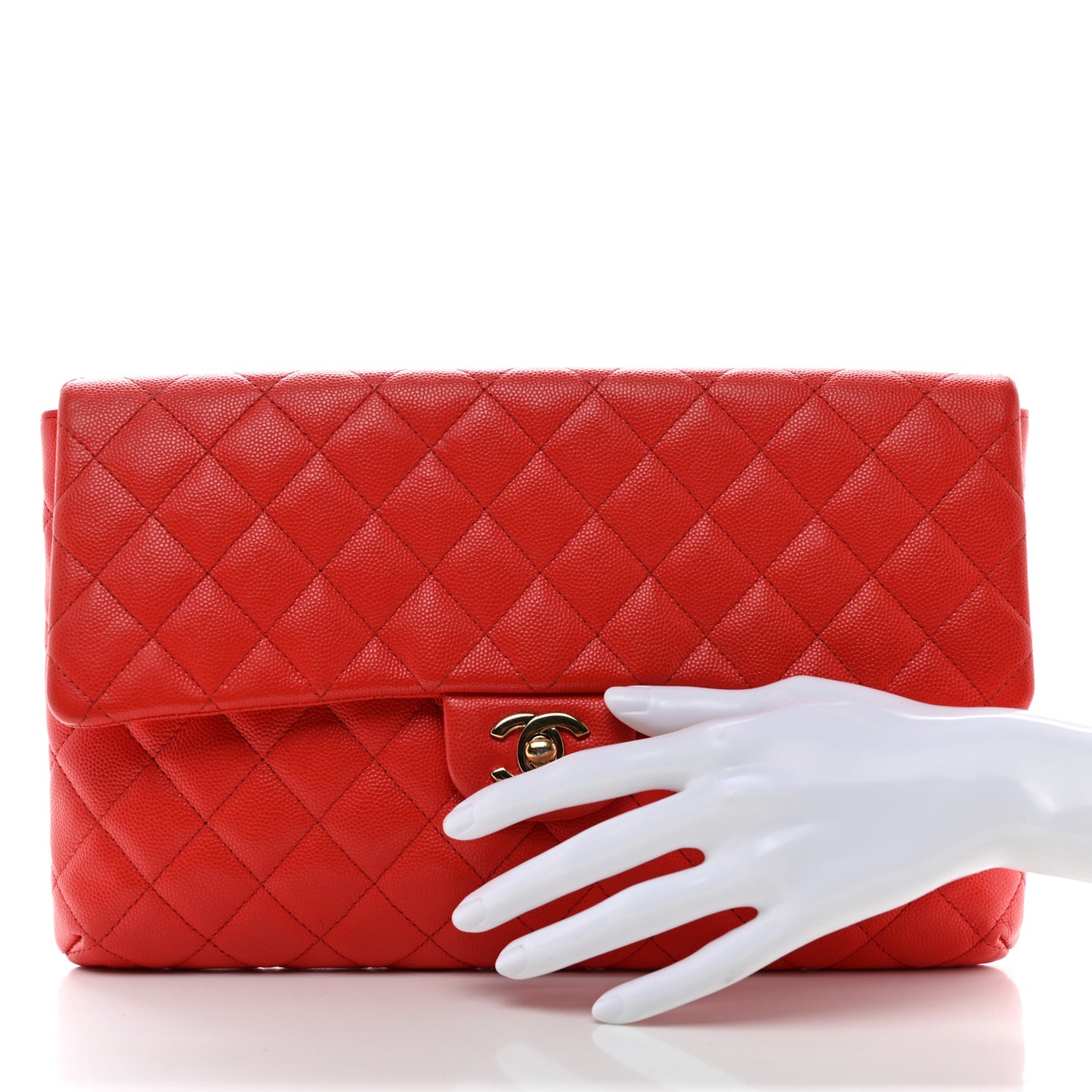 Caviar Quilted Flap Clutch Red
