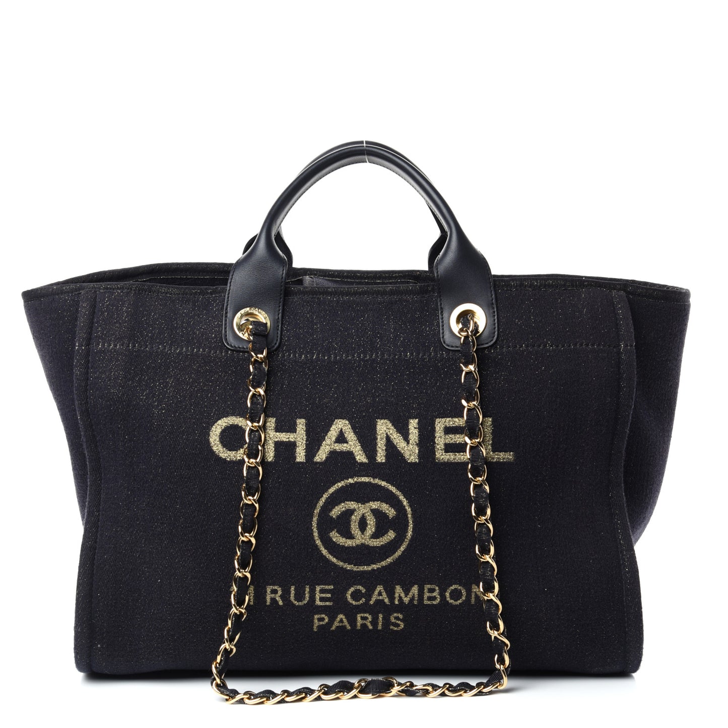 Lurex Canvas Medium Deauville Tote Navy Blue Gold