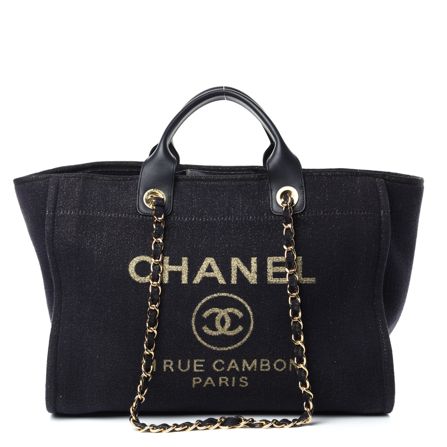 Chanel Lurex Canvas Medium Deauville Tote Navy Blue Gold 1 of 10