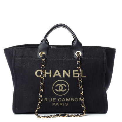 Chanel Lurex Canvas Medium Deauville Tote Navy Blue Gold 1 of 10