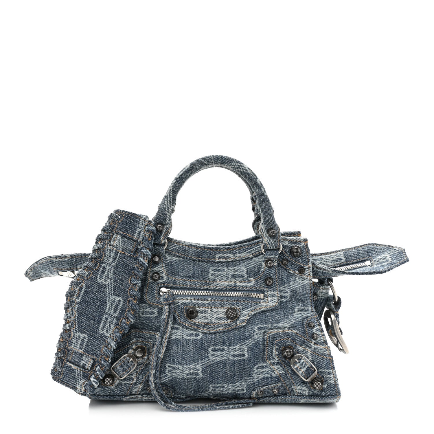 Balenciaga Denim BB Monogram Neo Cagole Handbag XS Blue 1 of 9