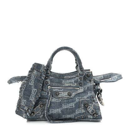 Balenciaga Denim BB Monogram Neo Cagole Handbag XS Blue 1 of 9