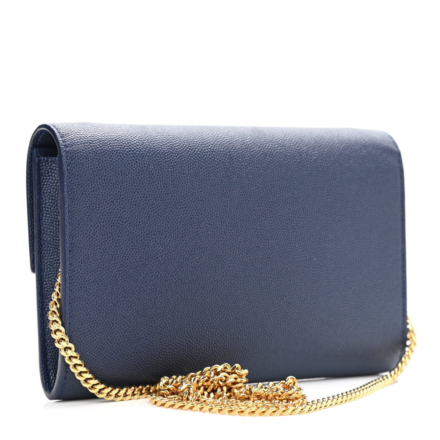 Saint Laurent Grain De Poudre Monogram Uptown Chain Wallet Blue Charron 4 of 13