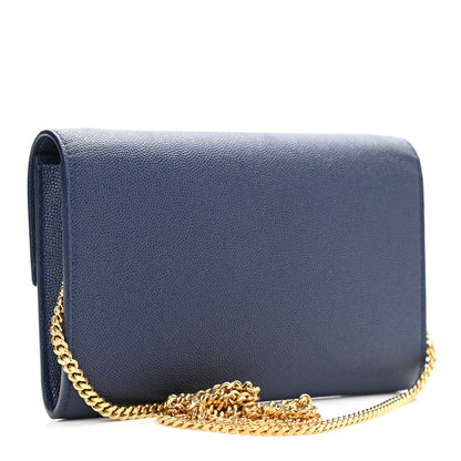 Saint Laurent Grain De Poudre Monogram Uptown Chain Wallet Blue Charron 4 of 13