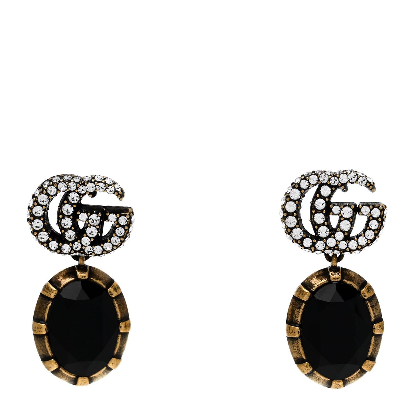 Metal Crystal Double G Drop Earrings Black Gold