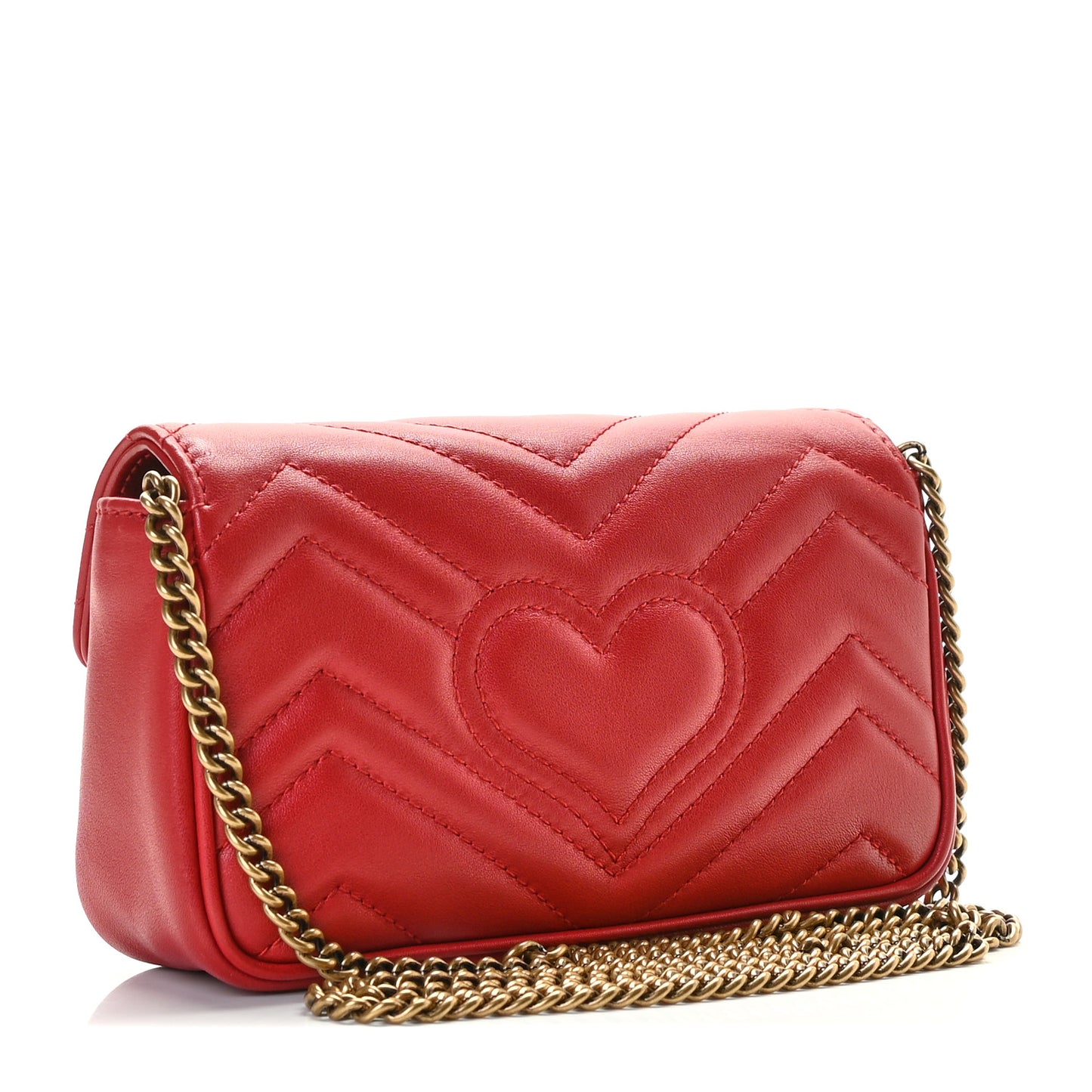Calfskin Matelasse Super Mini GG Marmont Shoulder Bag Hibiscus Red