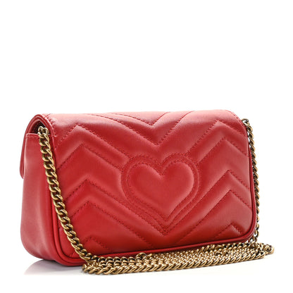 Gucci Calfskin Matelasse Super Mini GG Marmont Shoulder Bag Hibiscus Red 5 of 7