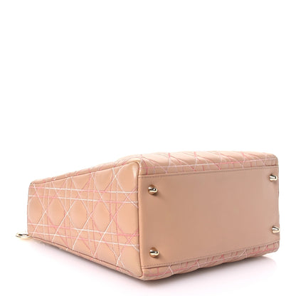 Christian Dior Lambskin Cannage Contrast Stitch Medium Lady Dior Beige 4 of 10