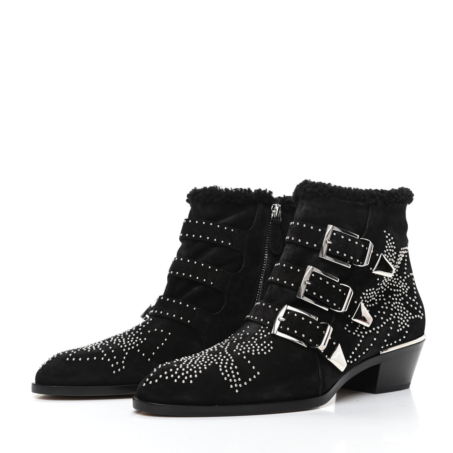 Chloe Shearling Studded Susanna Ankle Boots 39 Black 3 of 6