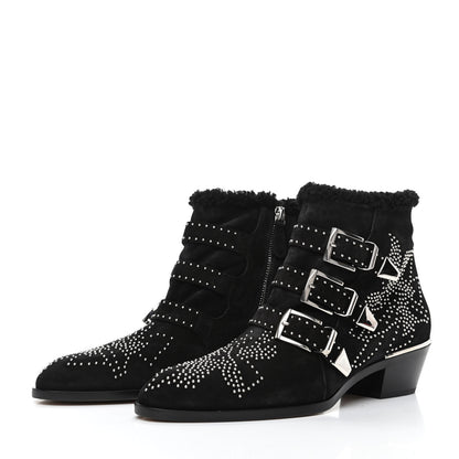 Chloe Shearling Studded Susanna Ankle Boots 39 Black 3 of 6