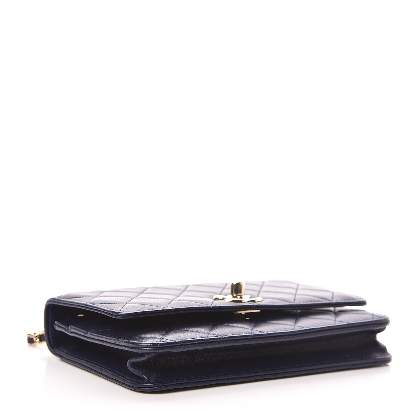 Lambskin Quilted Trendy CC Wallet On Chain WOC Navy