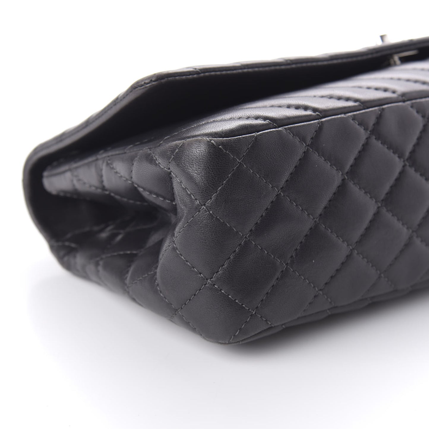 Lambskin Chevron Quilted Large Surpique Flap Dark Grey