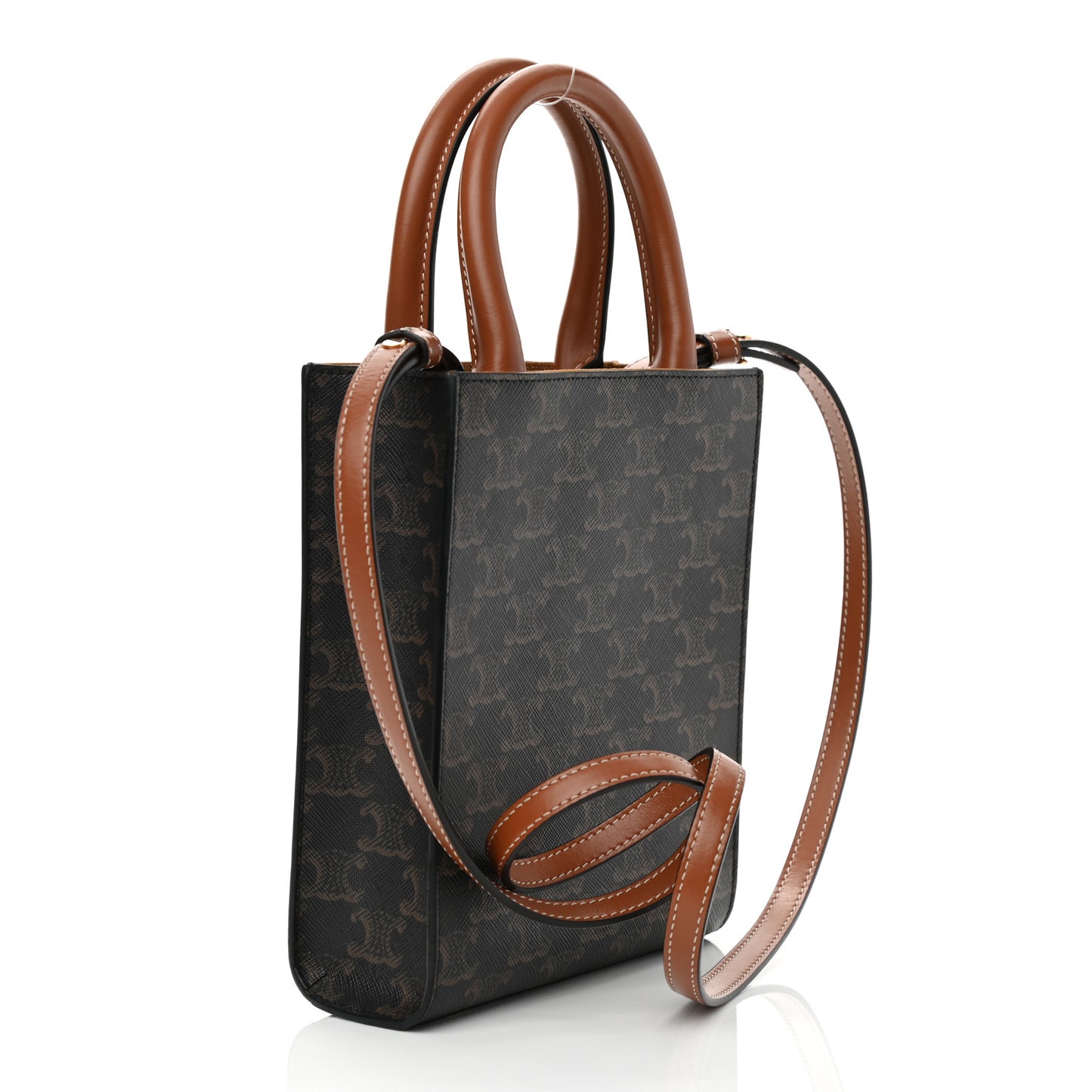Triomphe Canvas Calfskin Mini Vertical Cabas Tan