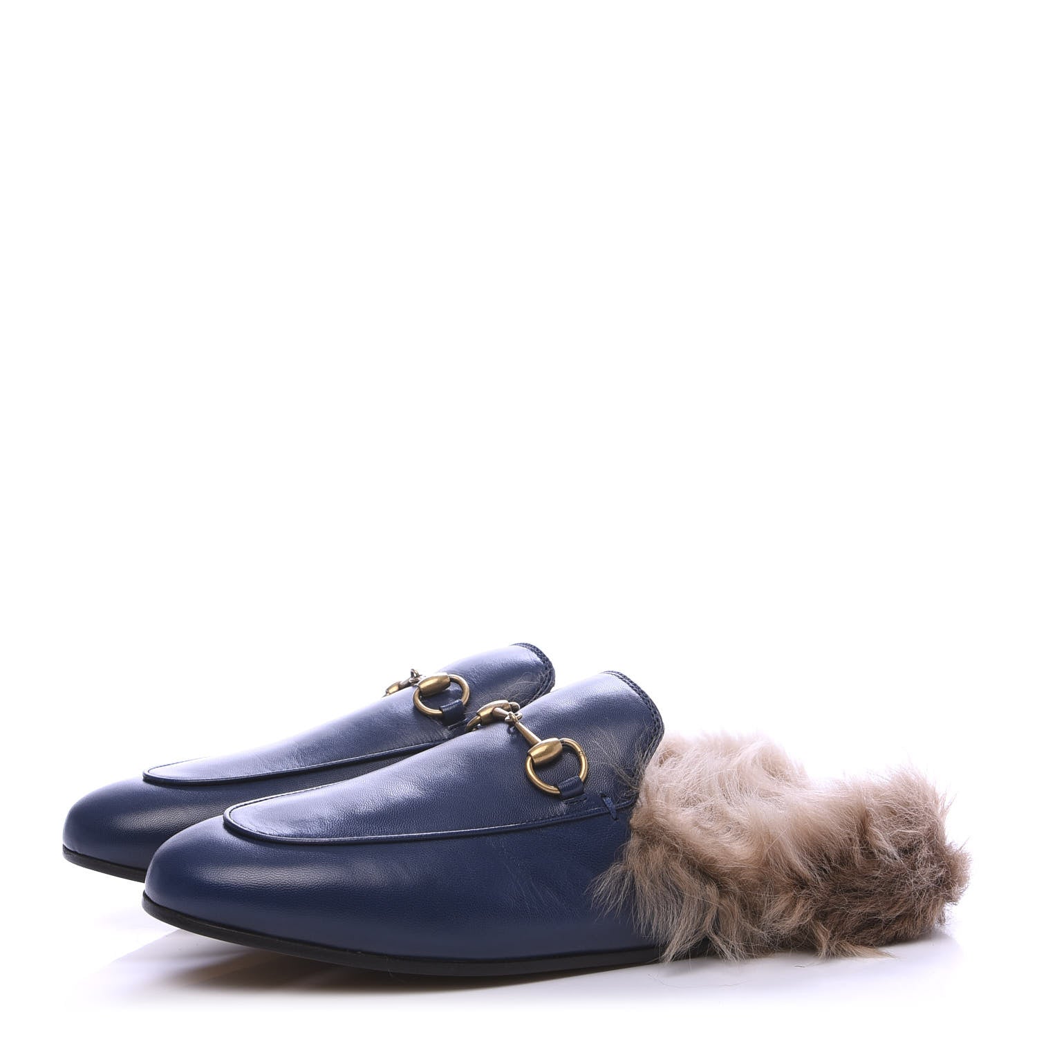 Gucci Malaga Kid Fur Womens Princetown Slippers 39 Blue Agata 3 of 8