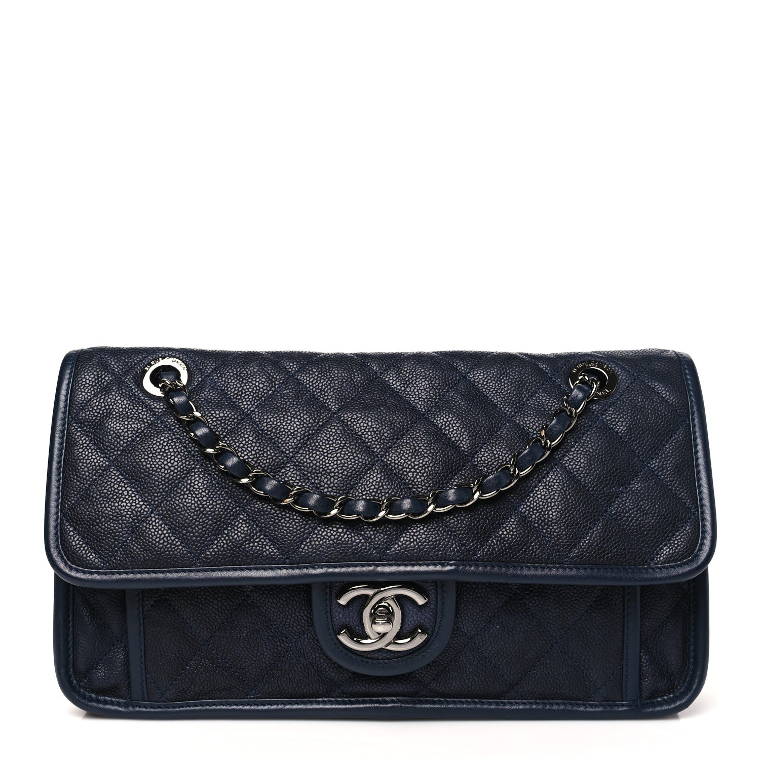Chanel Caviar Quilted Medium French Riviera Flap Dark Navy Blue 1 of 11