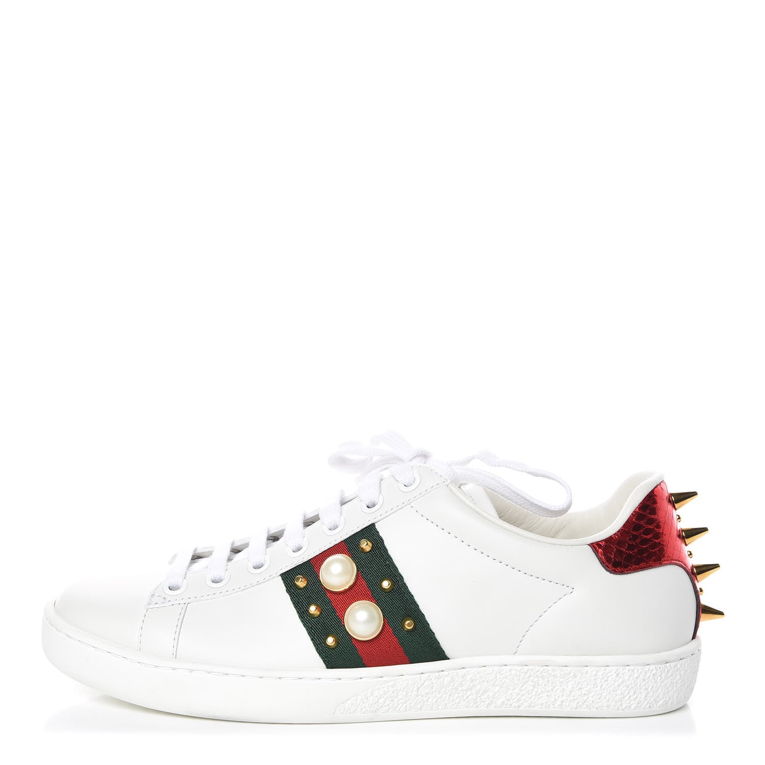 Gucci Calfskin Web Pearl Studded Womens Ace Sneakers 35.5 White 1 of 11