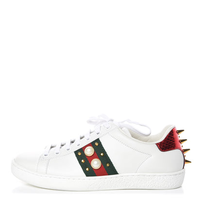 Gucci Calfskin Web Pearl Studded Womens Ace Sneakers 35.5 White 1 of 11