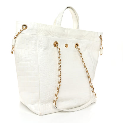 Chanel Calfskin Crocodile Embossed Large Cocodile Shopping Tote White 3 of 10